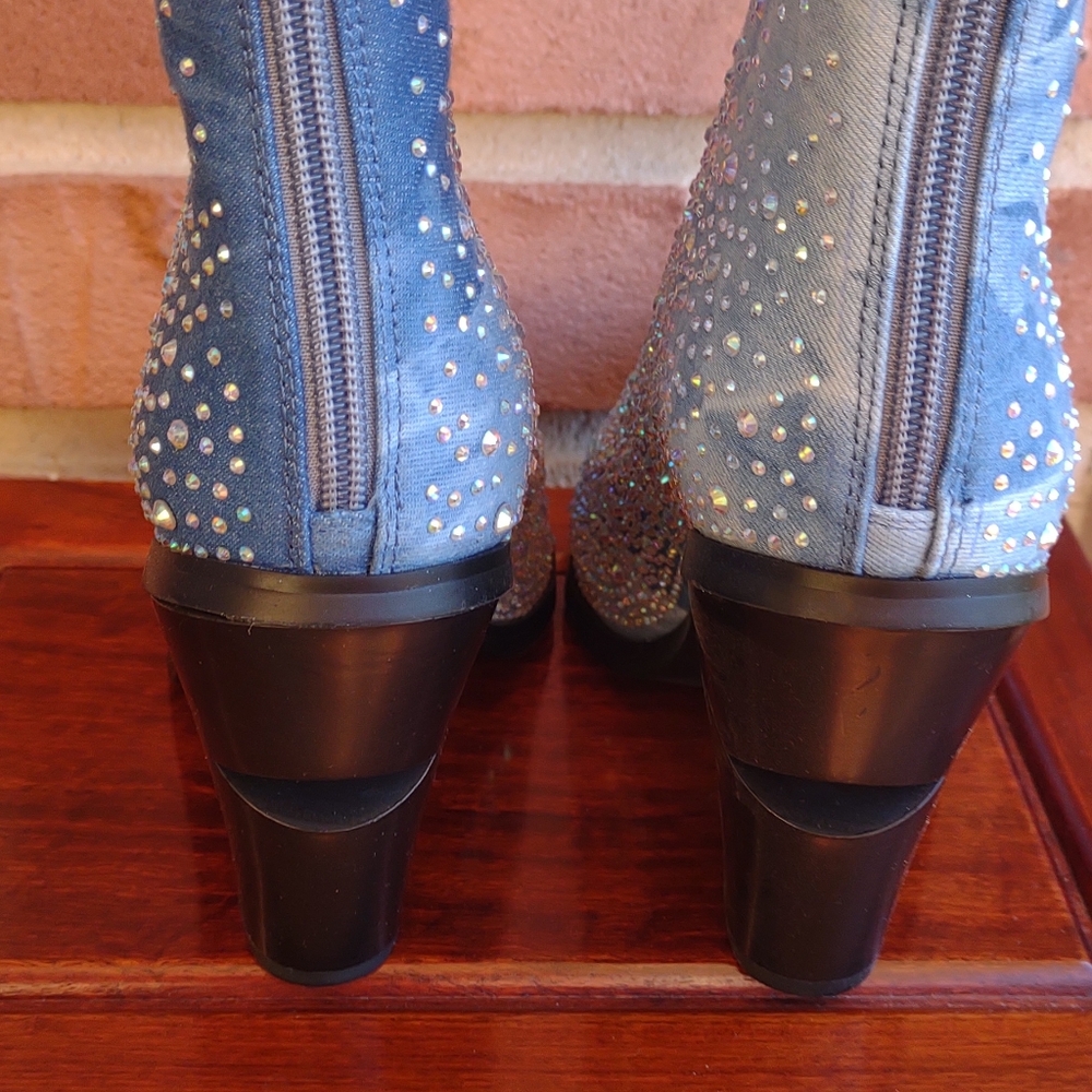 Azalea Wang Soulard Elegant Denim Blue Rhinestone Women's Boot sz 7M - Picture 4 of 6